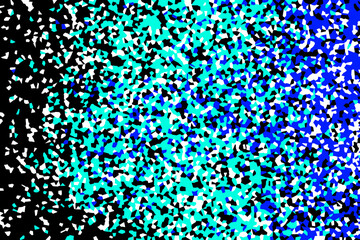 Abstract background, featuring a dense, pattern of small, cyan, blue, and, white geometric shapes, scattered over a, solid black surface area © Papiya