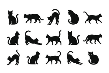Fototapeta premium Collection of black cat silhouettes in various poses