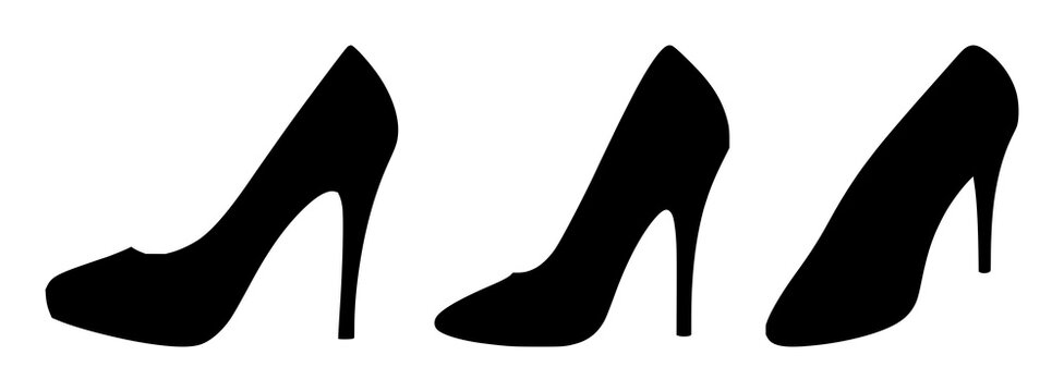 High heel shoe set with black silhouette on pristine white background featuring footwear, fashion, illustration with design and vector