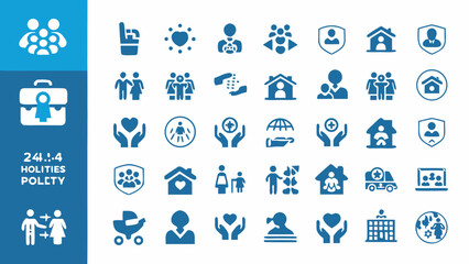 Fototapeta premium Social Welfare And Policy Icons Flat Blue Design On White Background