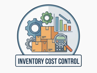 Obraz premium Inventory cost control with boxes, gear, graph, and calculator for the concept of business management and logistics.