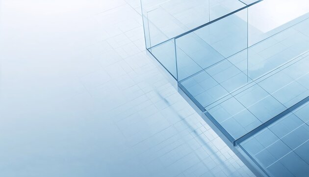 Abstract corporate compliance background with overlapping transparent glass layers and grid lines representing gap analysis and quality standard audits.