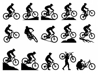 Obraz premium Mountain Biker Silhouettes Collection in Various Action Poses