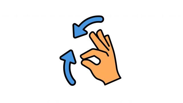Swipe icon depicts orange hand showing ok sign rotating clockwise. Suitable for digital designs, apps, presentations requiring dynamic gestures illustration. 
