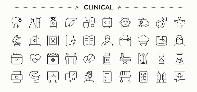 Set of Clinic line icon. Pathology vector icons collection. Set of line pictogram. Test icon collection. Editable vector.