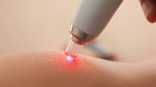 Close up video of microneedling device gently stimulating skin for beauty and skincare treatment