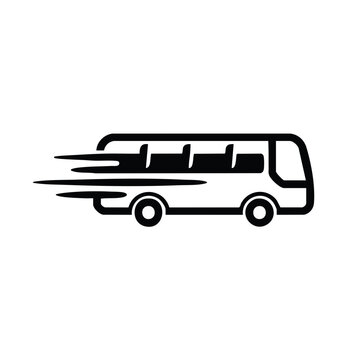 Express bus travel silhouette icon. Fast moving coach with speed lines. Vector illustration isolated on transparent background