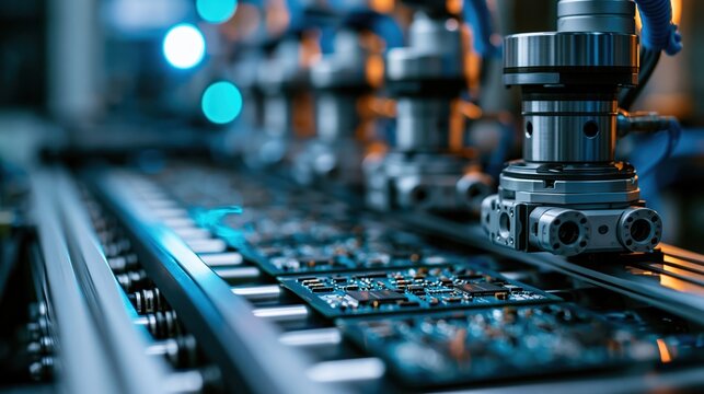 Automated microelectronics laboratory with robotic arms assembling circuit boards