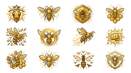 Aggressive golden bee mascot and insect logo icons. © Muh