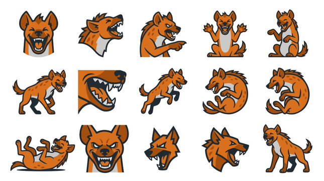 Aggressive brown hyena action and movement icons.