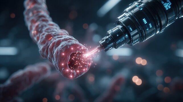 Medical 3D illustration of intestinal polyps inside human large intestine, close-up endoscopic view showing benign abnormal tissue growth on colon wall, digestive system disorder, gastrointestinal 