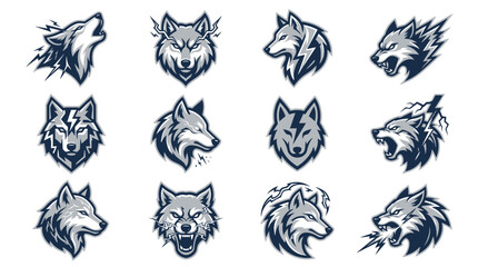 Artistic wolf head silhouettes in various expressive poses. © Muh