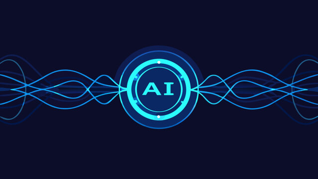 Concentric circular shapes with ai text a vibrant blue vector illustration on a dark background artificial intelligence