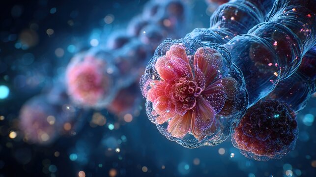 Medical 3D illustration of intestinal polyps inside human large intestine, close-up endoscopic view showing benign abnormal tissue growth on colon wall, digestive system disorder, gastrointestinal 