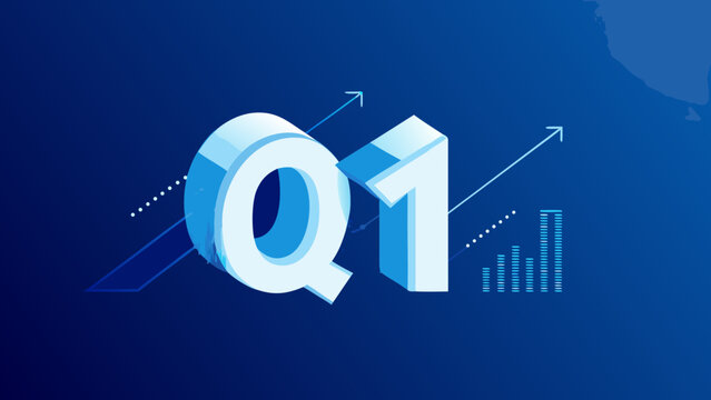 Blue and white three dimensional number one illustration with ascending graph and bar chart elements digit numeric