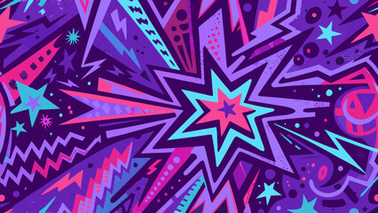 Abstract explosion pattern with jagged starbursts lightning bolts and geometric shapes in purple and pink burst starburst © Sribas