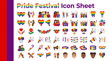 Fototapeta premium Pride Festival Icon Sheet A Comprehensive Collection of Rainbow-Themed Graphics for Celebrations and Events
