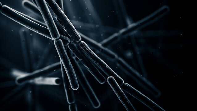 Abstract view of rod bacteria or virus cells with bacteria, microbiology