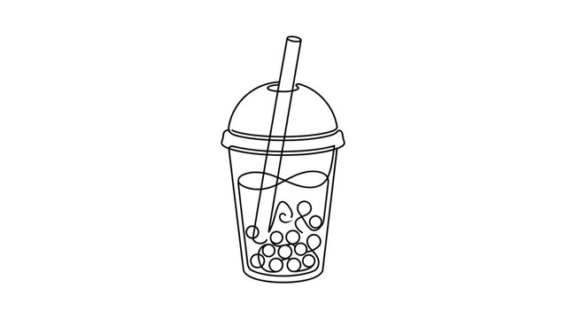 Bubble Tea Drink Line Art Icon