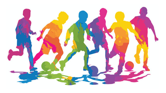 Colorful Kids Playing Soccer on Bright Field in Active Motion