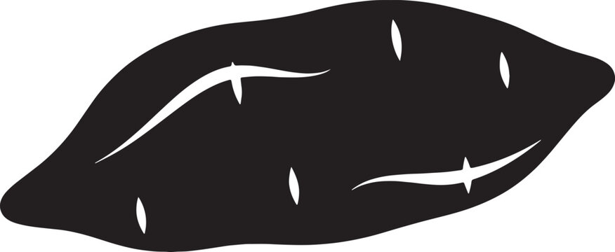 Black silhouette of a sweet potato on checkered background.