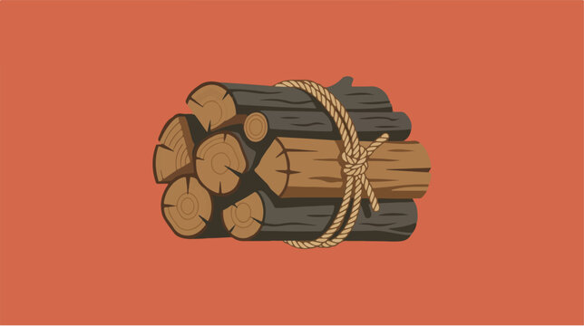 A vector illustration of a stack of firewood tied together with rope.