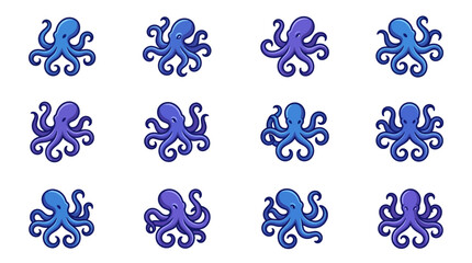 Blue and purple octopus icon set for logos. © Talefi