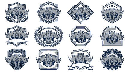 Blue rhino mascot crest and shield set. © Talefi