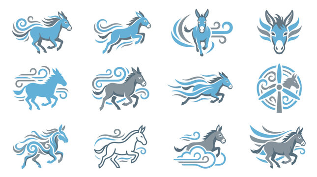 Blue horse and donkey head logo icons