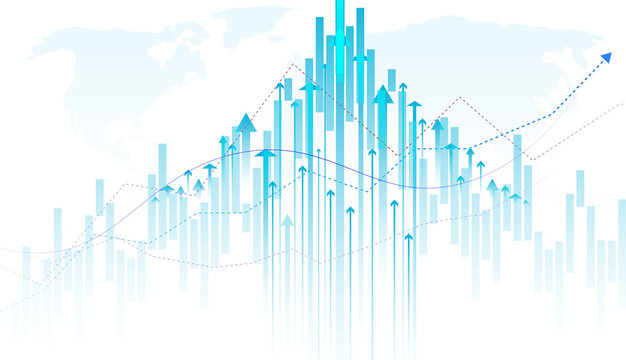 Abstract financial growth diagram PNG, isolated modern stock market bar chart with upward arrows, cyber data analytics dashboard strategy graphic on transparent background.