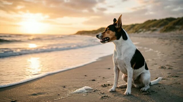 danish swedish farmdog on skagen denmark beach golden light close up video