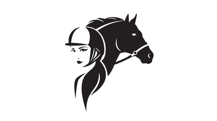 Horse and Woman Head Silhouettes in Black Vector Style with Elegant Connected Lines on White Background © Harry 