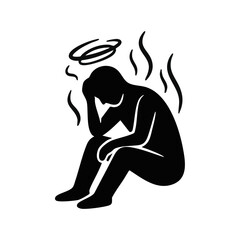 Fototapeta premium Heat exhaustion silhouette icon. Vector illustration of a dizzy person suffering from heat stroke. Medical symptom and extreme hot weather concept isolated