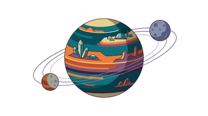 Vibrant planet, colorful solar system, abstract illustration, orbital elements isolated on White Background © MD