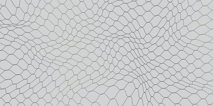 Abstract wavy grid background with distorted mesh pattern, 3D wave line texture on grey background