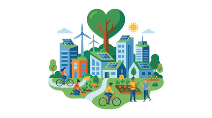 Fototapeta premium Eco City Illustration: Green Energy, Sustainable Living, Renewable Resources, Community