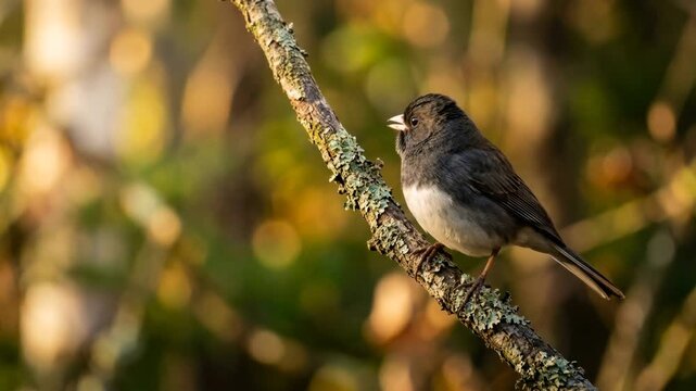 dark eyed junco singing in yellowstone national park usa golden light close up video