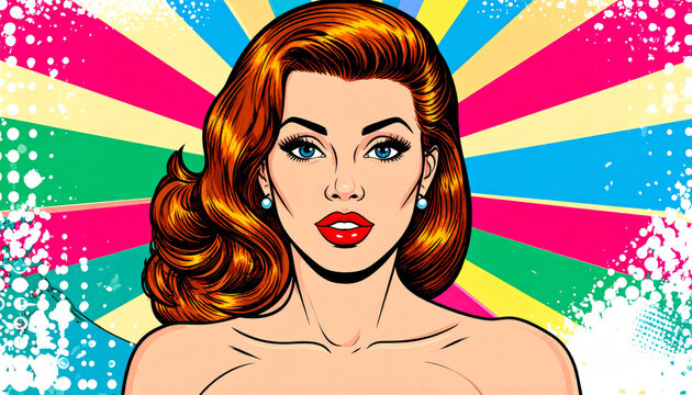 Redhead woman portrait in vibrant pop art style