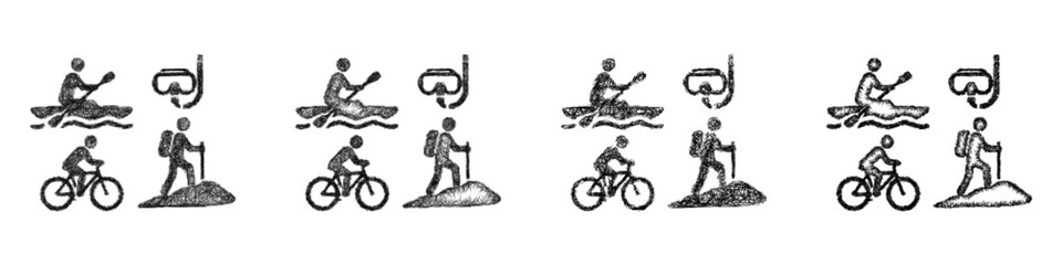 Fototapeta premium Sketch monochrome resort activities icon design set