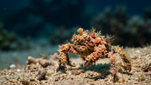 decorator crab in great barrier reef australia underwater close up video