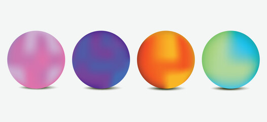  A set of four glossy gradient spheres in varied colors on a light backdrop, perfect for app icons, websites, and digital UI kits. Versatile round design elements suited for developers and designers b © Idee khan