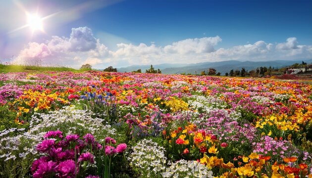blooming field of colorful flowers in spring spring campo di fiori vibrant blossoms meadow seasonal beauty nature flora
