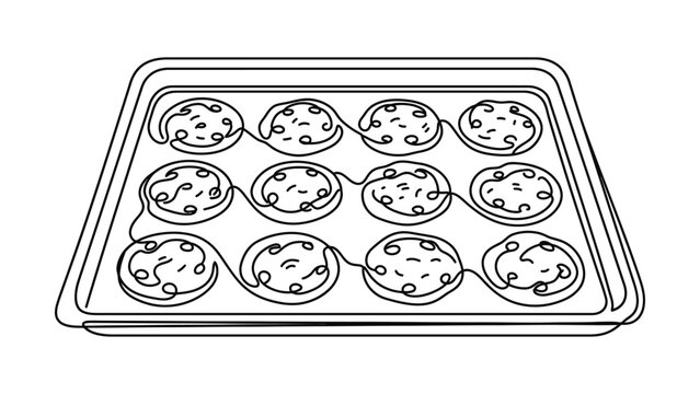 Freshly Baked Cookies on Baking Sheet Line Art Drawing