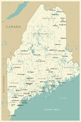 Obraz premium Maine - detailed map with administrative divisions and cities. Vector illustration of US state