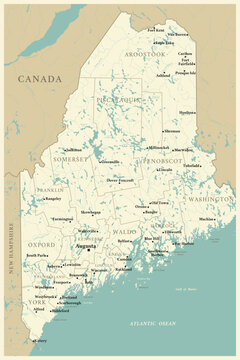 Maine - detailed map with administrative divisions and cities. Vector illustration of US state