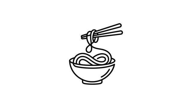 Chopsticks Holding Delicious Noodles Above Bowl Minimalist Line Art