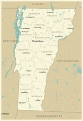 Naklejka premium Vermont - detailed map with administrative divisions and cities. Vector illustration of US state