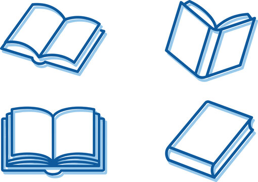 Book icon collection featuring open and closed volumes for education learning and knowledge concepts