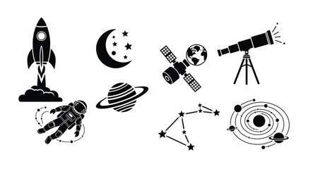 Space Exploration Elements In Black Silhouette rocket © sefali