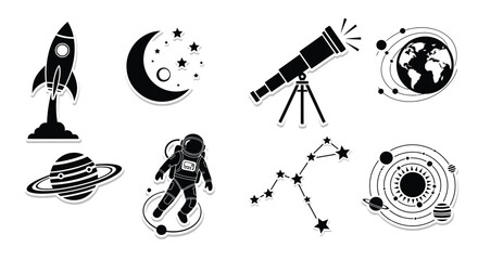Space Exploration Elements In Black Silhouette astronomy © sefali